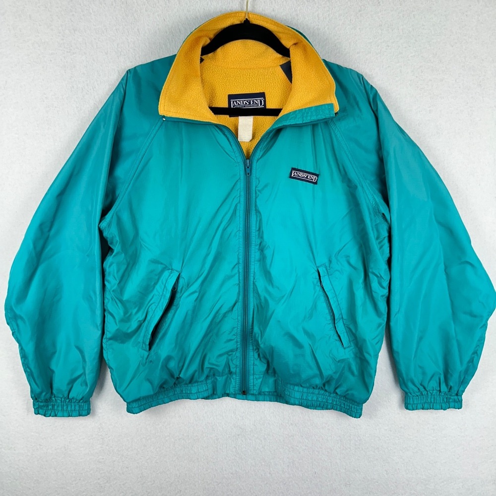 Vintage Lands End Womens M Squall Jacket Retro Teal Blue Made in U.S.A.